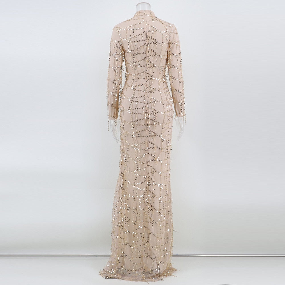 Mesh Tassel Sequin Hollow Maxi Dresses
