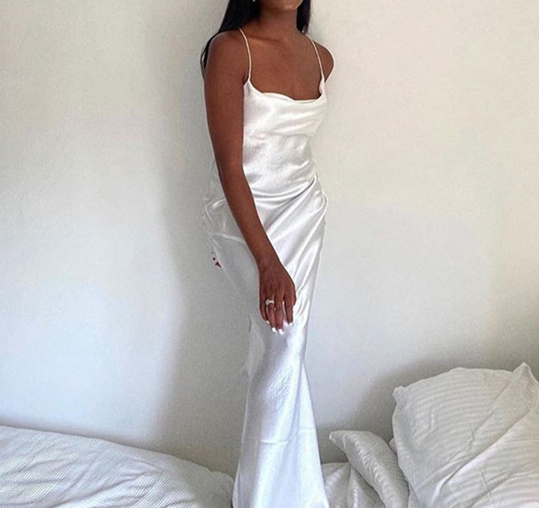 Satin Spaghetti Backless Long Dresses