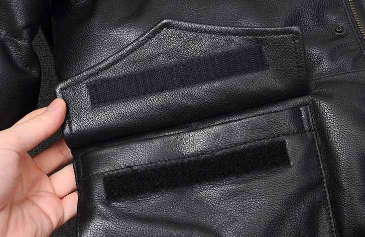 Black Genuine Leather Down Jacket