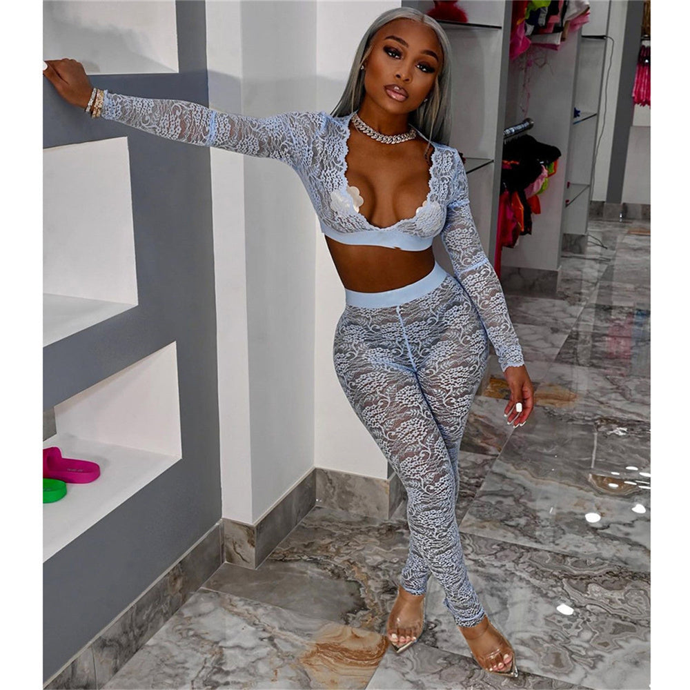 Floral Lace See Through Crop Top & Leggings
