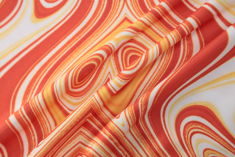 Printed Long Sleeve Hollow Chest Maxi Dresses