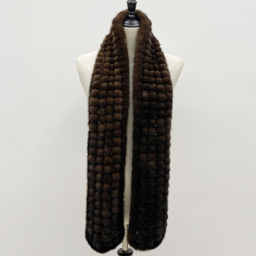 Natural Mink Fur Ball Scarves