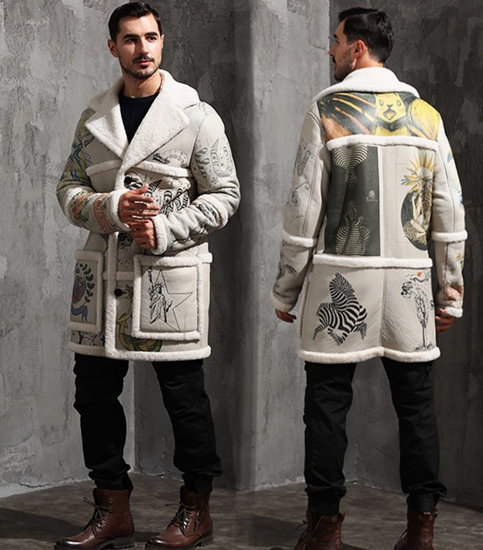 Genuine Leather Real Fur Shearling Drawing Midi Coats