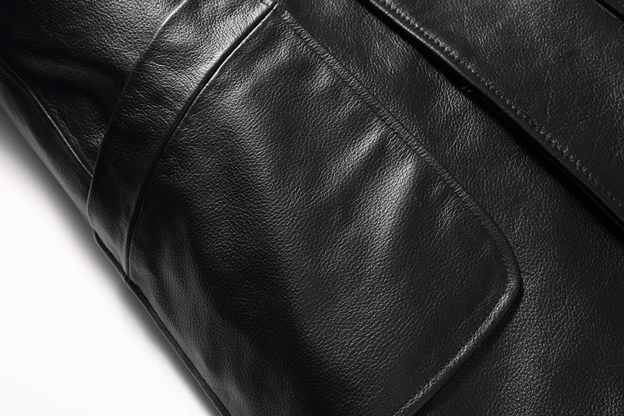 Genuine Leather Jacket Wool Fur Collar