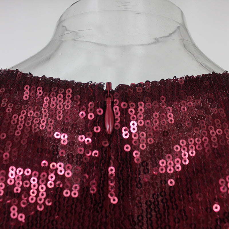 Sequin V Neck Tank Hollow Belly High Split Maxi Dresses