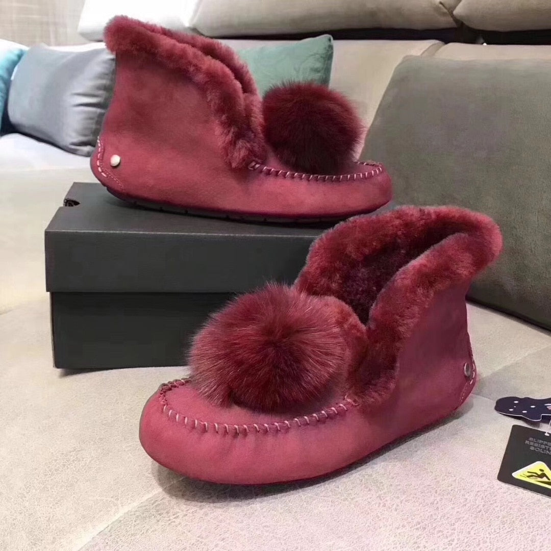 Pom Natural Fur Real Wool Ankle Boots