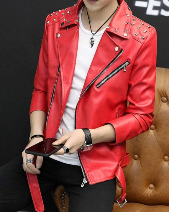Modern Slim PU Moto Leather Jackets (White/Red/Black)
