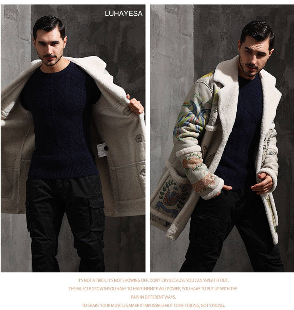 Genuine Leather Real Fur Shearling Drawing Midi Coats