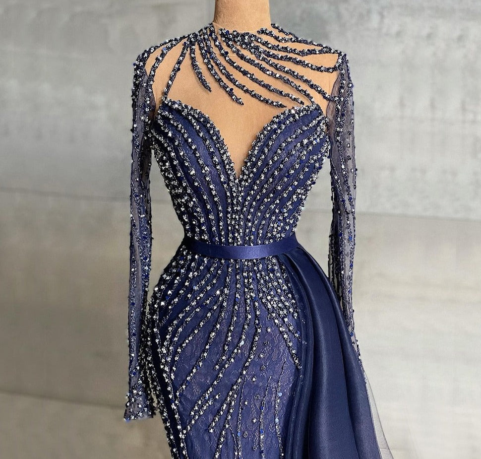 Luxury Crystal Stripe Mermaid Evening Gowns