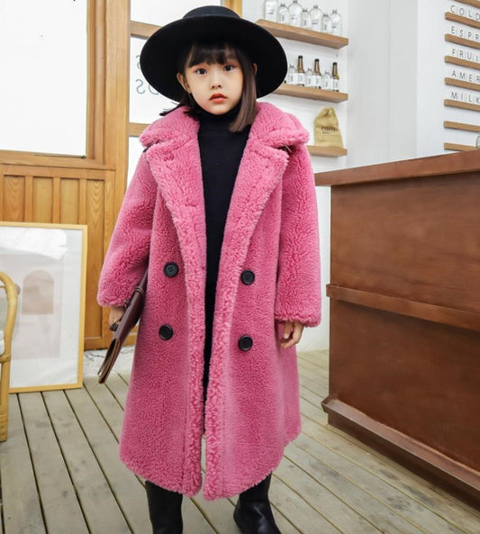 Children Real Lamb Shearing Wool Fur Coats Girls/Boys