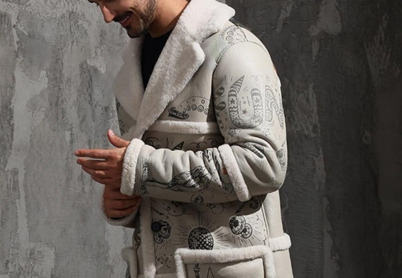 Genuine Leather Real Fur Shearling Drawing Midi Coats