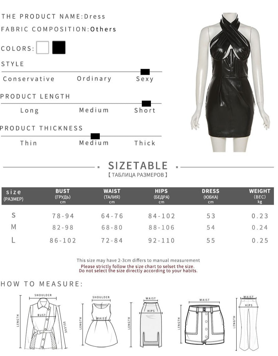 PU Leather Cross Halter Hollow Sleeveless Mini Dresses