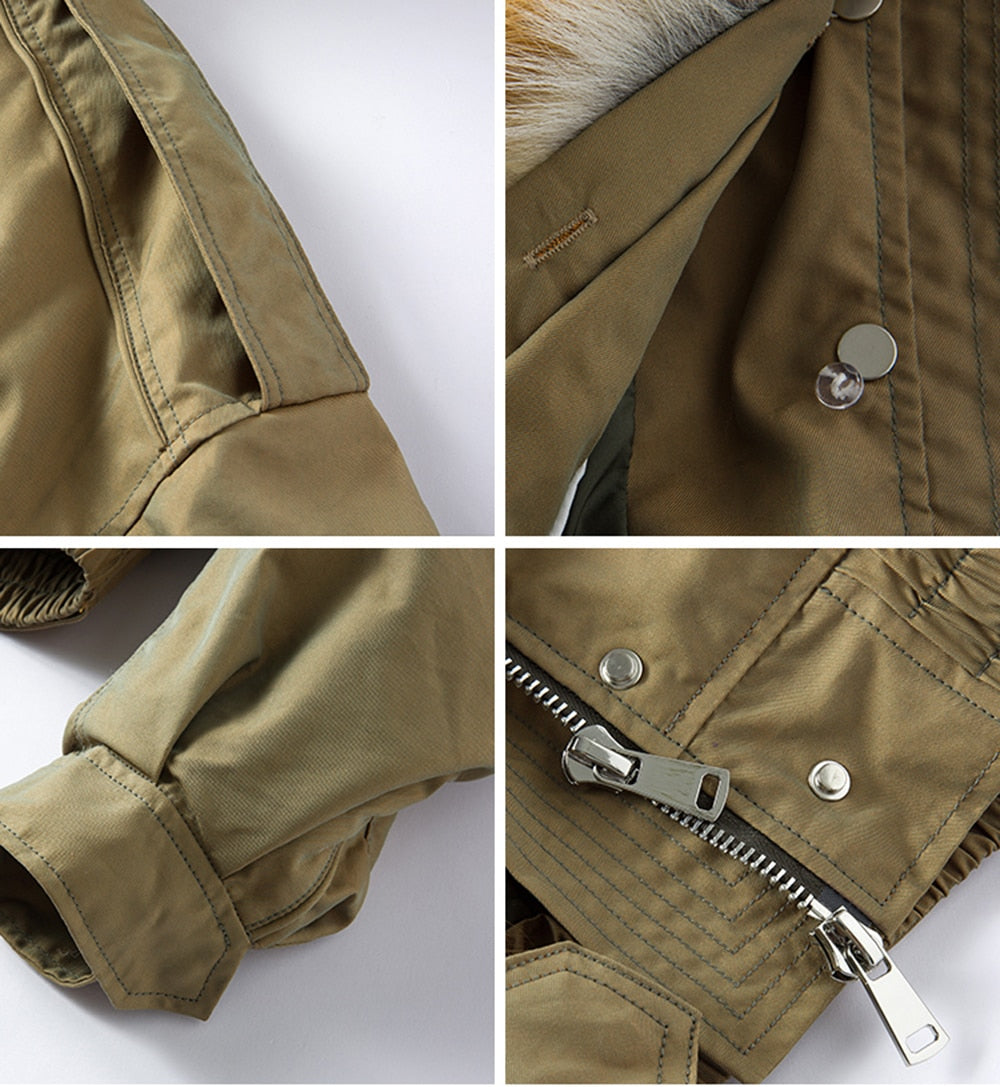 Real Fox Fur Collar Crop Bomber Jackets