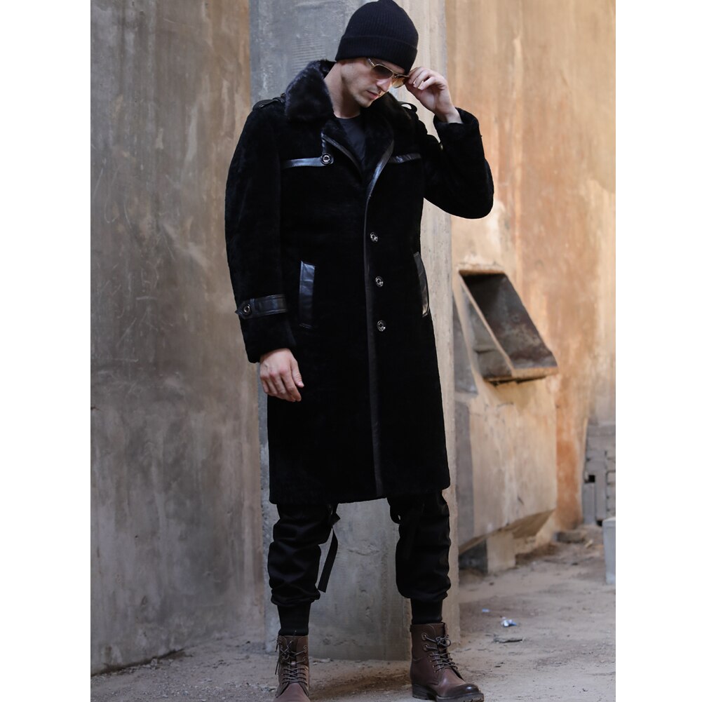 Real Shearling Long Trench Coat Mink Fur Collar