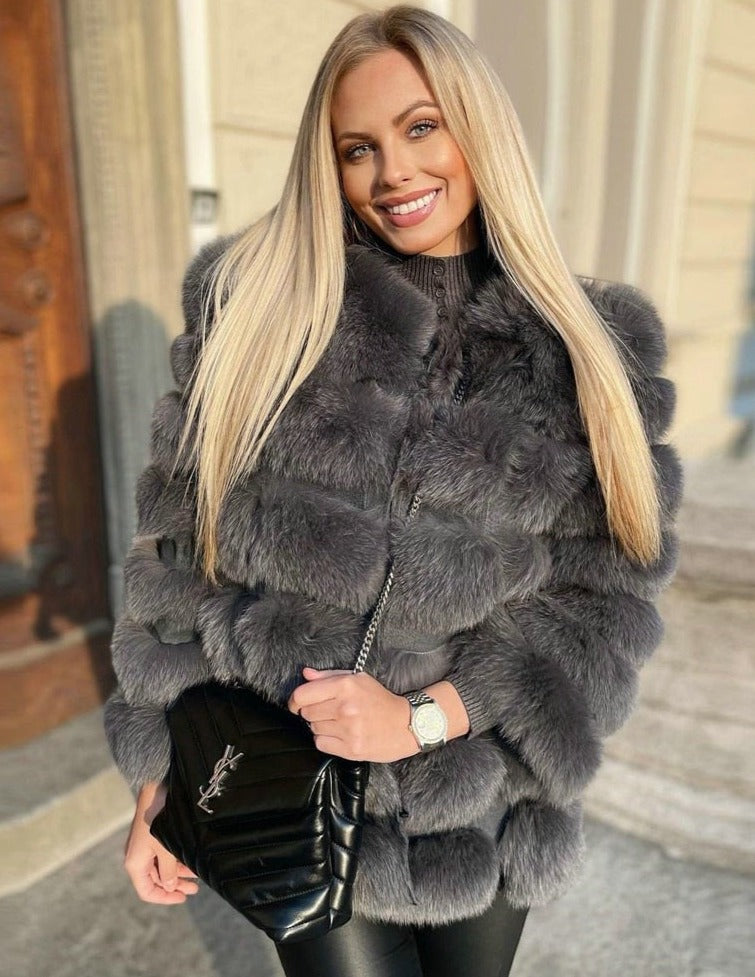 Real Fox Fur O-neck Overcoats