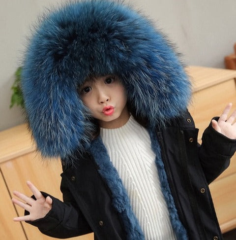 Real Fur Coat Detachable Rabbit Fur Liner Fur Parka Children