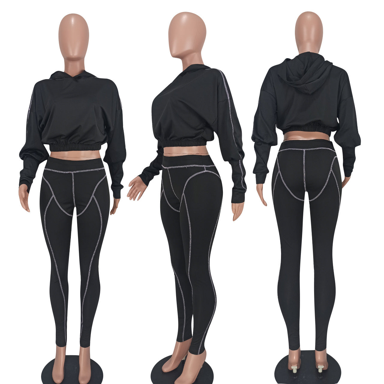 Long Sleeve Hooded Crop Top & Leggings