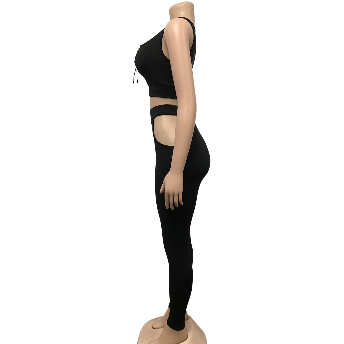 V-Neck Sleeveless Crop Top and Hollow Out Pants Sets