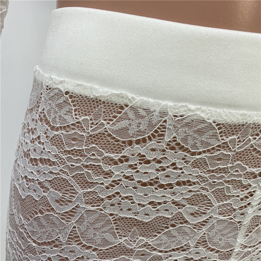 Floral Lace See Through Crop Top & Leggings