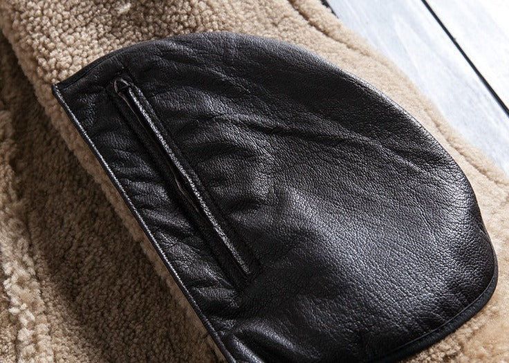 Genuine Leather Moto Jacket Double-Layer Collar