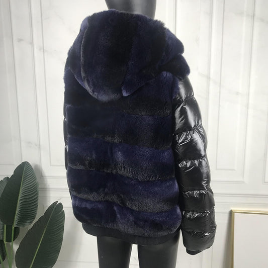 Real Fur Coat Duck Down Sleeves Hooded Coats
