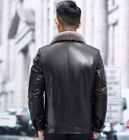 Genuine Leather Jacket Mink Fur liner