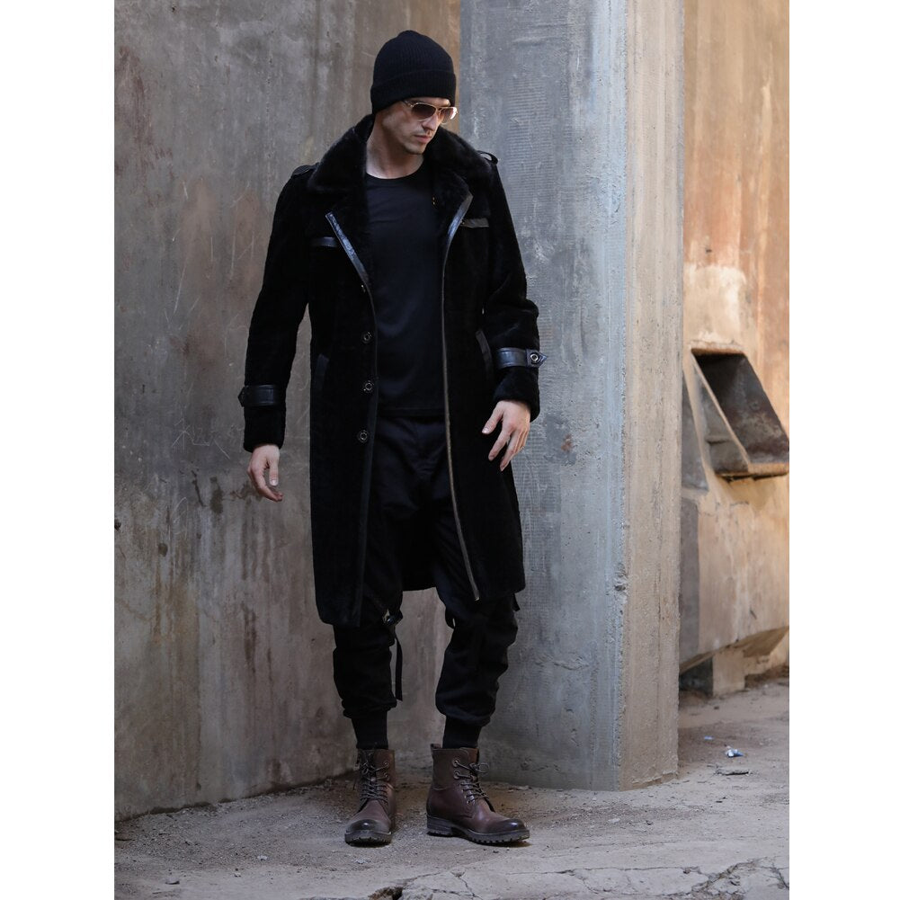Real Shearling Long Trench Coat Mink Fur Collar