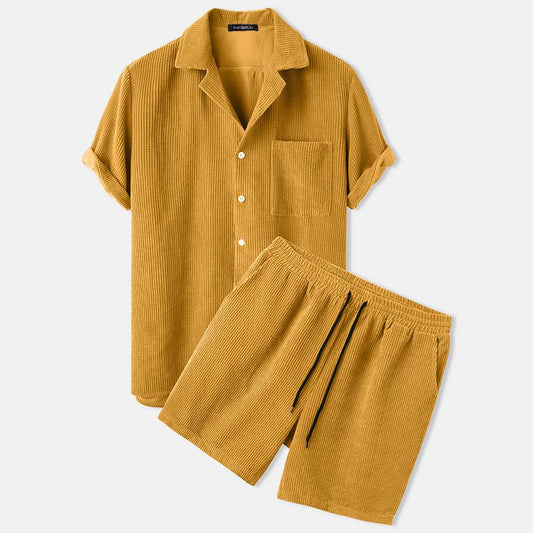Corduroy Short Sleeve Button Shirt & Short Sets