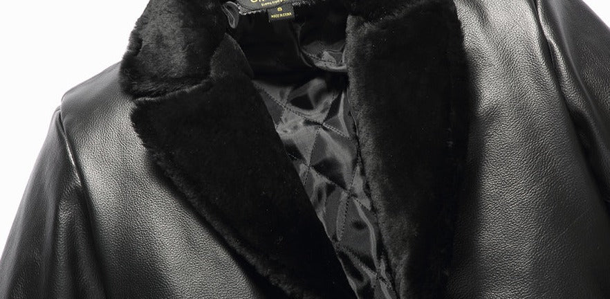 Genuine Leather Jacket Wool Fur Collar