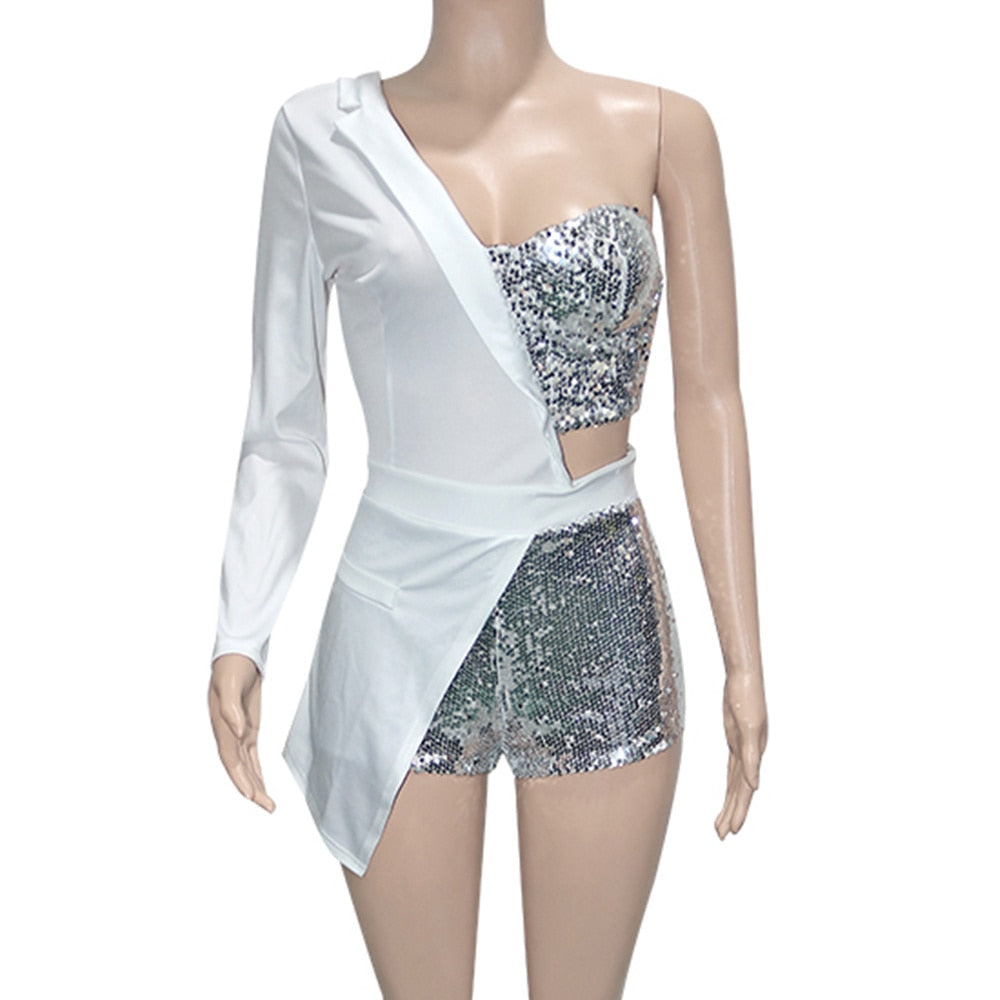 Half Blazer Sequin Rompers