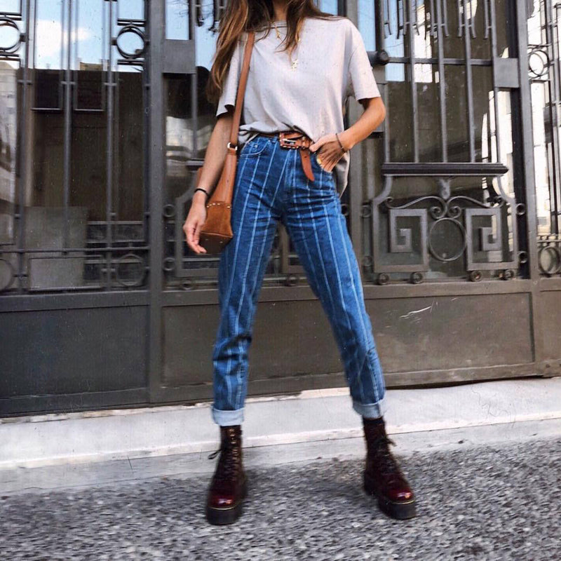 Stripe Slim Cuff Blue Pants