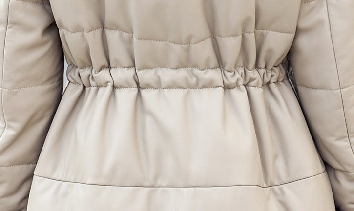 Genuine Leather Long Coat Duck Down Fur Collar