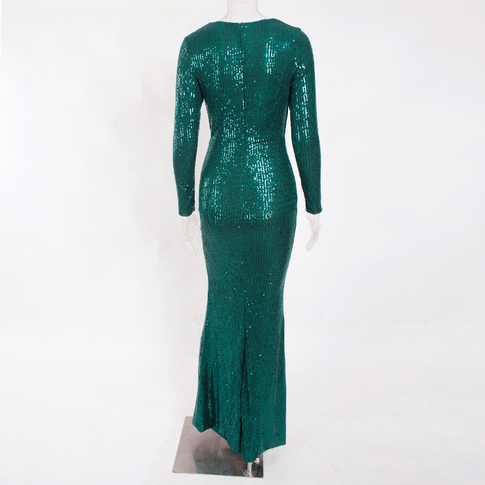 Sequin Stretchy Long Sleeve Maxi Dresses