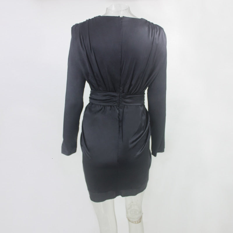 Deep V Wrap Long Sleeve Bandage Dresses