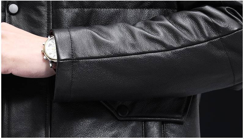 Genuine Leather Down Hooded X-Long Parka