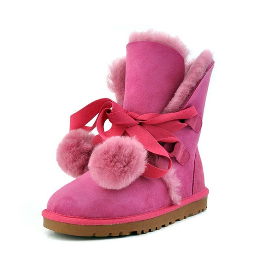 Genuine Leather Natural Fur Above Ankle Snow Boots