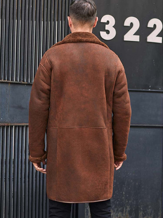 Genuine Leather Real Shearling Double Breasted Long Coat