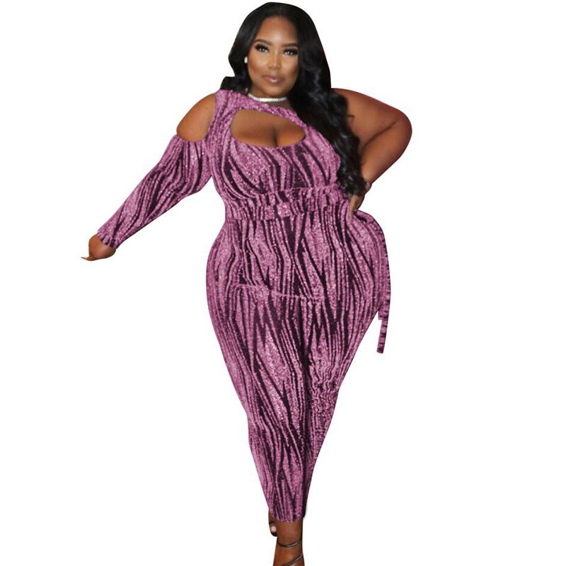 One Shoulder Long Sleeve Jumpsuits Plus Size