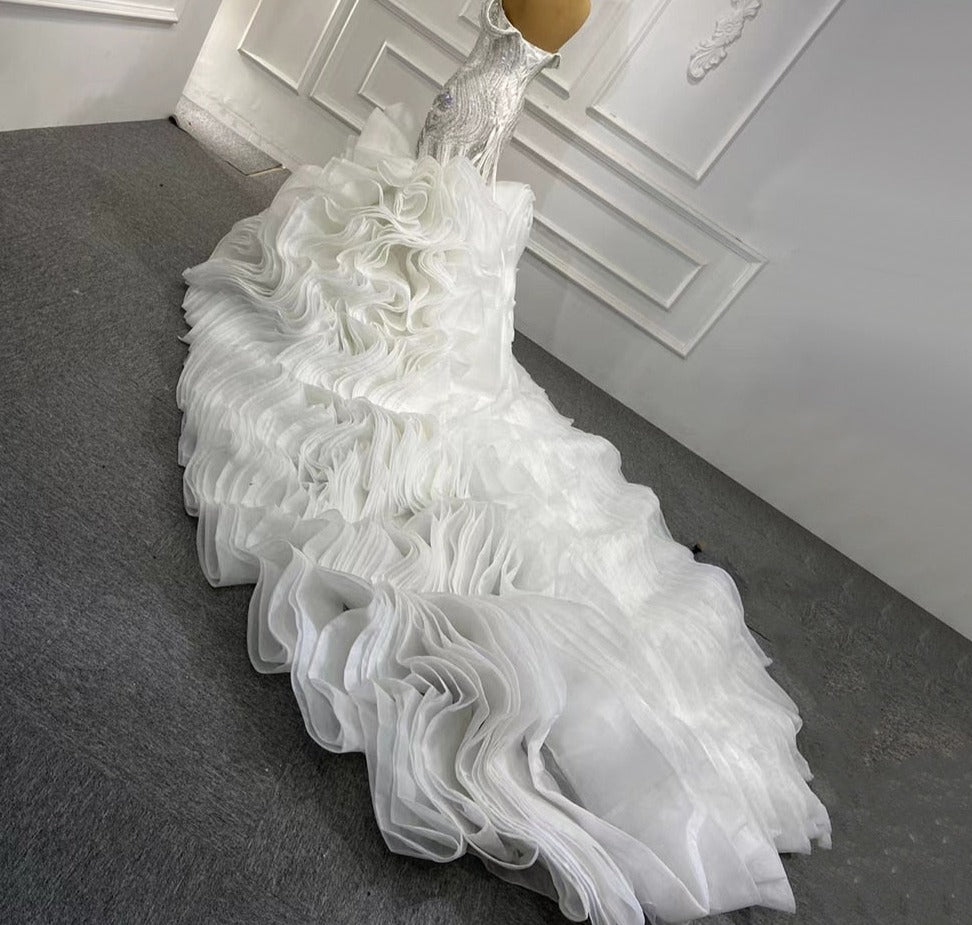 Luxury Sequin Bodycon Ruffles Mermaid Extended Wedding Dresses