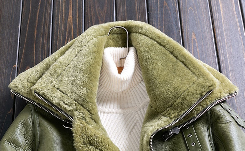 Genuine Leather Real Shearling Double Collar Coats