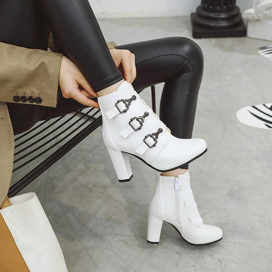 Round Toe High Heel Ankle Boots