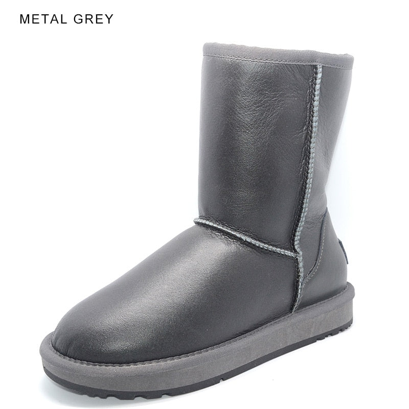 Real Leather Wool Fur Lined Snow Boots Waterproof