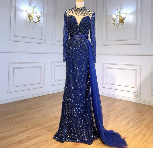 Luxury Crystal Stripe Mermaid Evening Gowns