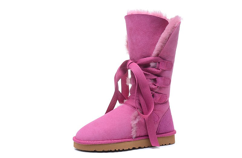 Genuine Leather Real Shearling Fur Long Lace High Boots