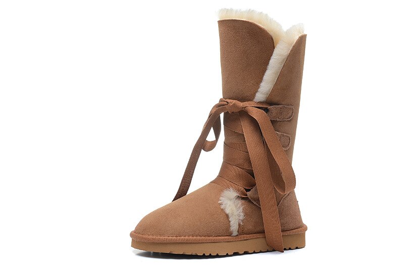 Genuine Leather Real Shearling Fur Long Lace High Boots