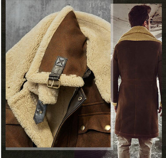 Genuine Leather Real Shearling Fur Lining/Trim Double Collar Mid Coats
