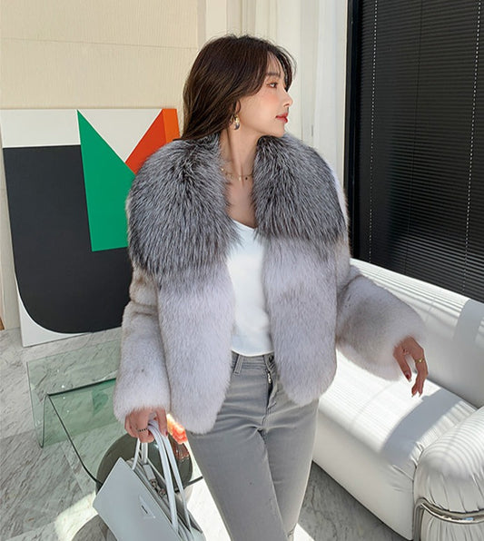 Genuine Big Sliver Collar Fur Coats