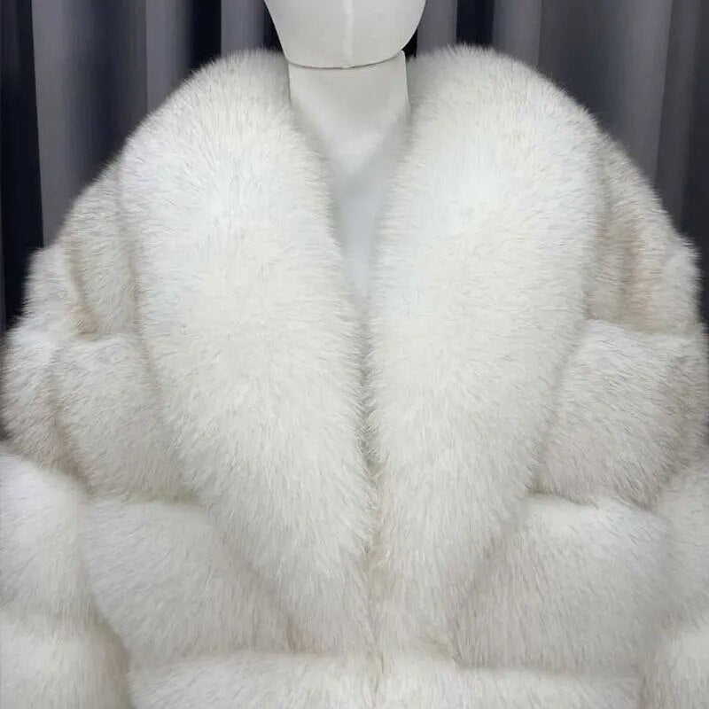 Soft White Real Fox Fur Coat