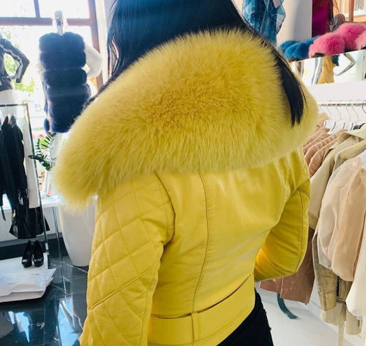 Genuine Leather Big Fur Collar Jackets