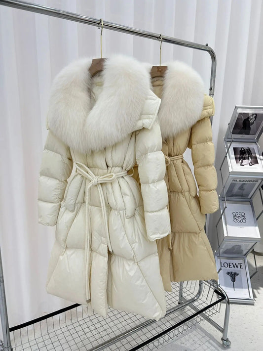 Goose Down Coats Real Fur Collar Long